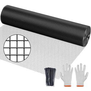 Hardware Cloth, Galvanized Chicken Wire Fence, 19 Gauge Vinyl Coated Wire Mesh Roll, Black Welded Wire Fencing Roll Gopher Wire Mesh Roll for Garden Fencing Rabbit Snake Wire (Black 24IN 100FT)