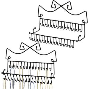 Hedume Set of 2 Jewelry Organizer, Wall Mounted Black Metal Necklace Holder with 20 Fixed Hooks and 20 Removable Hooks, Jewelry Display Storage Rack for Necklaces and Bracelets