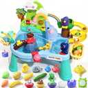 Upgraded Water Table for Toddlers Toy Set, 4-in-1 Kids Sensory Sand Table with Electric Water Pump Elephant Rain Shower Sprinkler, Summer Birthday Gift STEM Fishing for Boys Girls Ages 3 4 5 6 7