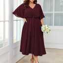 SCOMCHIC Women Plus Size Midi Dresses for Wedding Guest 4XL (Red, 4XL)