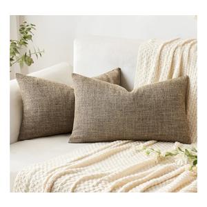 MIULEE Pack of 2 Decorative Linen Burlap Pillow Covers Farmhouse Boho Accent Pillowcases for Sofa Car Couch Bedroom Living Room Decor 12x20 Inch Brown