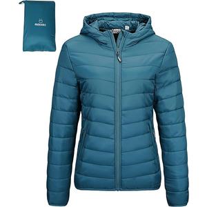 Outdoor Ventures Women's Packable Lightweight Full-Zip Puffer Jacket with Hood Quilted Winter Coat XL