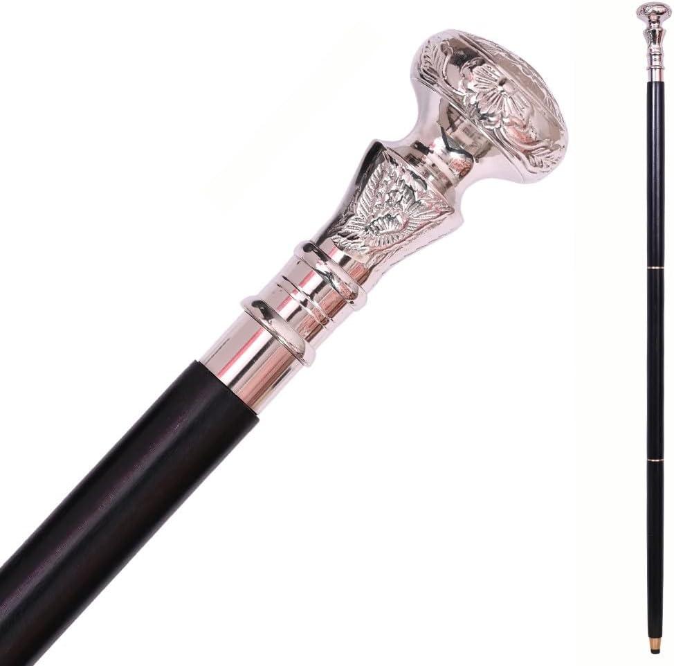 Vintage Rosewood Walking Cane with Silver Brass Head  Handmade Wooden Walking Stick for Men & Women, Antique Style  Gift for Seniors & Gentlemen