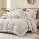 Bedorm Beige Ruffled Comforter Set Queen Boho Bedding Set Cream White Fringe Ruffle Romantic Bedroom Decor Shabby Chic Farmhouse Bedding Comforter