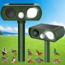 Solar Ultrasonic Animal Repellent Outdoor, Deer Repellent Devices Waterproof, Cat Squirrel Rabbit Dog Raccoon Deterrent Animal Repeller with Motion Detection, Keep Skunk Away for Yard, Green, 2 Pack