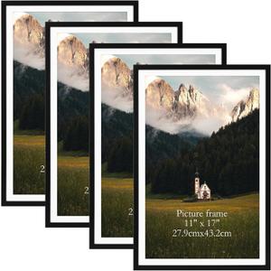 Giftgarden Black 12x18 Picture Frame Set of 4, Matted to 11x17 Picture with Mat or 18x12 Poster without Mat, Wall Hanging Display (17x11)