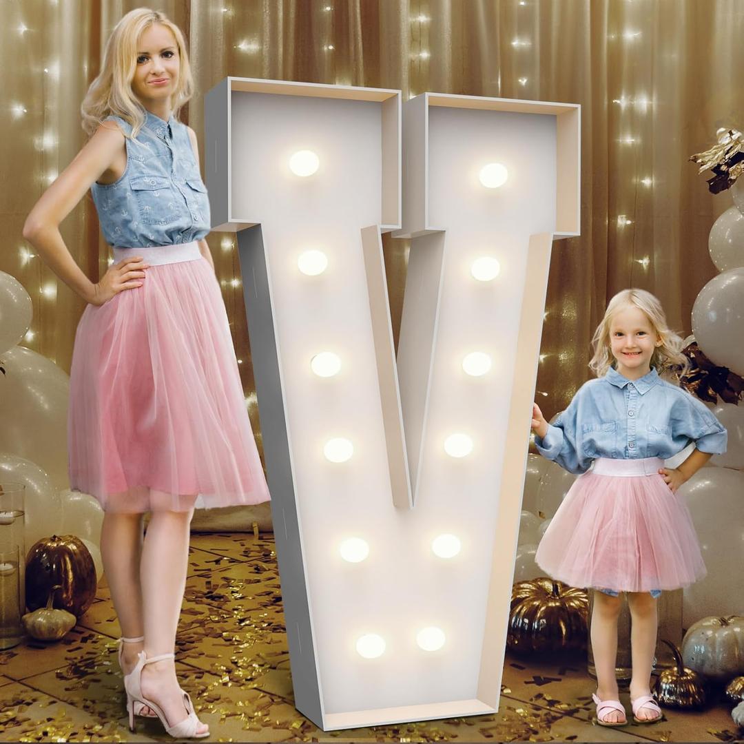 4FT Marquee Light Up Letters V,Party Decoration Large Marquee Light Up Letters with Weighted Water Bag,Pre-cut Foam Board Set Can Be Used for Birthdays,Weddings,Baby Anniversaries 4FT Marquee Light Up Letters V,Party Decoration Large Marquee Light Up Letters with Weighted Water Bag,Pre-cut Foam Board Set Can Be Used for Birthdays,Weddings,Baby Anniversaries
