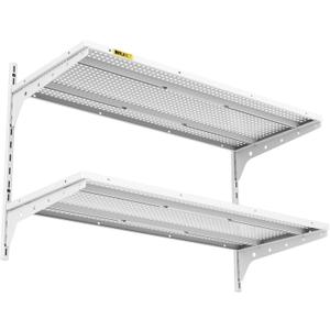2 Tier 1.3x3ft Garage Shelving Wall Mounted, 15.6x36inch per Shelf Height Cassette Adjustable Floating Shelves, (White)