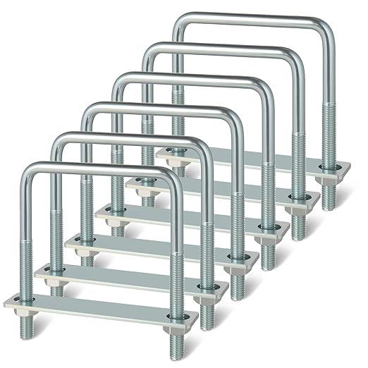 Square U Bolts 4 inch Wide, 3/8" D x 4" W x 5" L Galvanized U-Bolts for Boat Trailer Tube, Rectangular Wood and Metal Objects (6 PCS)