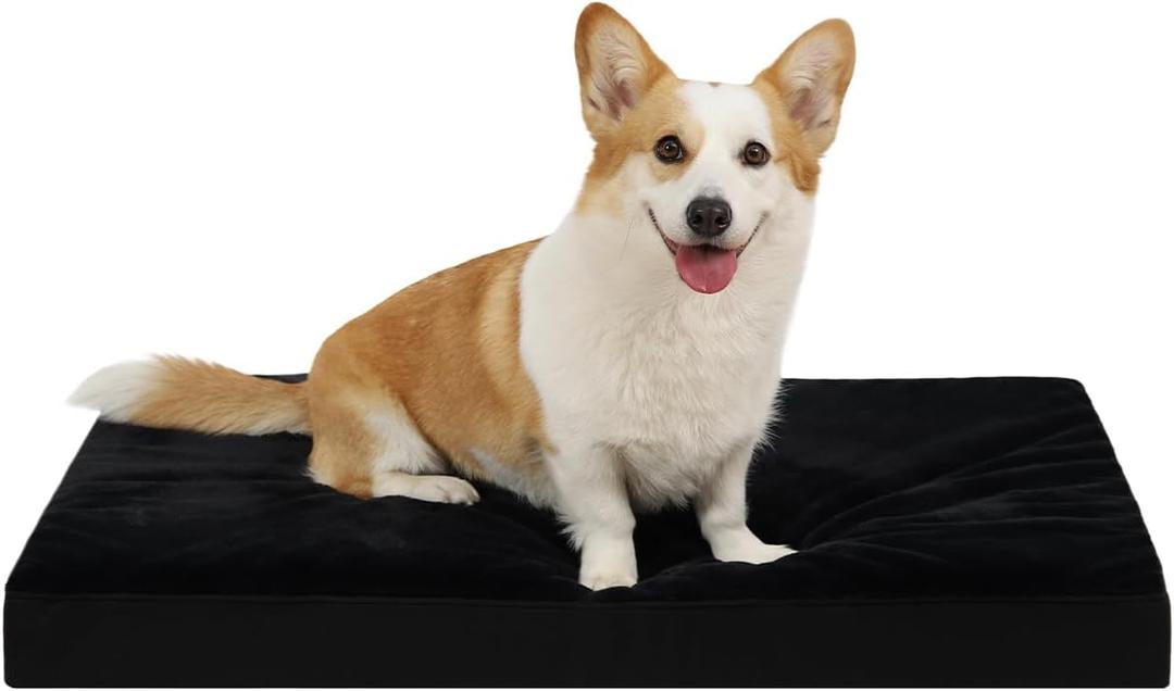 KSIIA Orthopedic Dog Bed Crate Waterproof Pet Mats for Medium Dogs Deluxe Plush Washable Pet Bed with Egg Crate Foam & Removable Cover, 29 x 18 Inch, Black