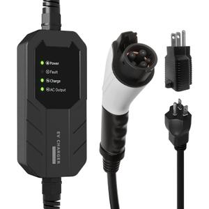 Skysword  Level 1-2 EV Charger, 100-240V 16A 25FT Portable EVSE, NEMA 6-20 Plug with NEMA 5-15 Adapter Electric Vehicle Charging Station (Black)