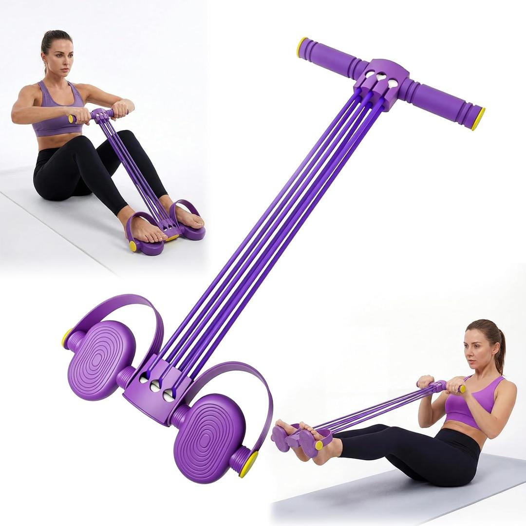 Pedal Resistance Bands with Handles, Adjustable 6-Tube Foot Pedal Resistance Band, Heavy-Duty Natural Rubber Tension Bands for Full Body Workout, Home Fitness Training for Abdomen, Arms, Legs & Waist