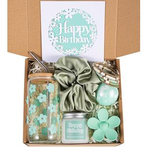 JTEWB Birthday Gifts For Women, Teen Girl, Her, Happy Birthday Gift Box For Girl, Women, Sister, Daughter, Friends, Cute Daisy Aesthetic Glass Cups Gift Set 7pcs (Mint green)