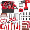 Kids Tool Set  48 Piece Toddler Tool Set with Electronic Toy Drill& Tool Box,Pretend Play Toys for Kids,Construction Kits Toys for Kids Ages 3 4 5 Years Old, Toddler Boy (Red)