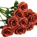 Artificial Rose 10pcs Open Flower Bouquet Faux Rose Stems for Wedding Arrangement, Bridal Bouquet, Centerpiece, Fake Faux Silk Flowers (Burnt Orange)