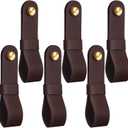 6 x CroBlissful 6 Pcs Leather Curtain Rod Holders PU Leather Curtain Rod Bracket Mounted Loop Straps with Screws and Plastic Wall Plugs, Boho Pole Hanger Hook for Towel Oar Home Wall Display (Dark Brown)