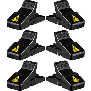 Feeke Rat Trap, Large Mouse Traps, Mouse Traps Indoor for Home, Instant Kill Traps for Mouse Rat Chipmunk, Quick Set Up and Reusable - 6 Pack, Black,Large-6 pack