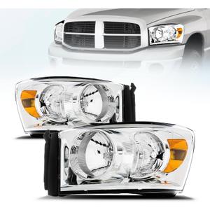 Front Headlight Assembly for 2006-2008 DODGE RAM 1500/2006-2009 DODGE RAM 2500, 3500 Pickup - Replacement Headlamp, Front Bumper Lights (Chrome-Amber)