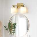Mecgirn Stainless Steel Milk Glass Vanity Lights for Bathroom, 2 Light Gold Bathroom Light Fixtures Over Mirror, Ceramic E26 Sockets Wall Mounted