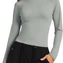Fisoew Womens Long Sleeve Workout Tops Athletic Shirts Crew Neck Compression Yoga Active T Shirt