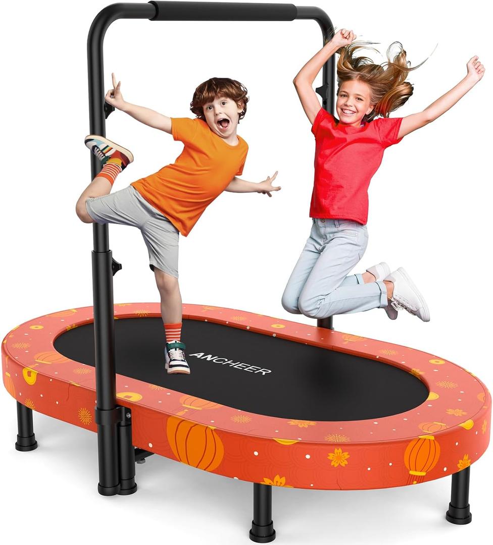 ANCHEER 56" Double Mini Trampoline for Kids, Mini Rebounder with 5-Level Adjustable Handle, Parent-Child Trampoline for Kids, Max Load 220lbs, Fun for Indoor/Outdoor (LE-Red Lantern)