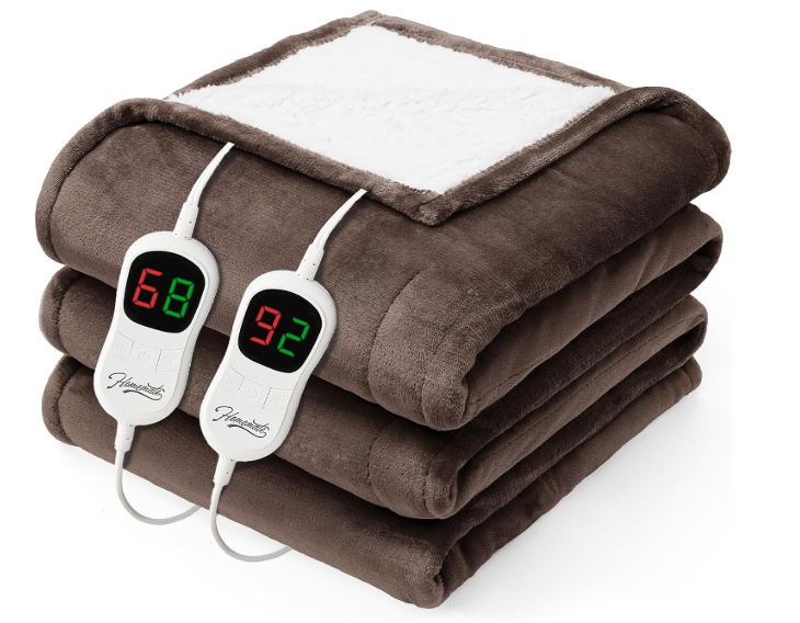 Homemate Electric Heated Blanket Queen - 84"x90" Heating Bed Blankets Throw with 10 Heating Levels 8 Hours Auto Off Fast Heating Over-Heated Protection Ultra Soft Warm Flannel ETL Certified Brown