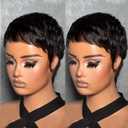 VCK Short Wigs for Black Women Pixie Cut Human Hair Wigs for Women Brazilian Hair Glueless Full Machine Made Wig Natural Black Color (Color YS46#RH)