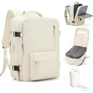 suwasp Vacuum Backpack Travel with Pump, Travel Backpack for Women Men, Vacuum Compression Bags with Laptop Compartment/Shoe Compartment, Personal Item Carry On Backpacks Flight Approved, Beige (Medium)