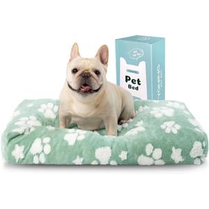Dog Beds for Small Medium Dogs, Cute Thick Dog Bed for Crate Kennel, Fluffy Pet Bed with Removable Washable Cover and Anti-Slip Bottom, 30"x 20", Green Paw