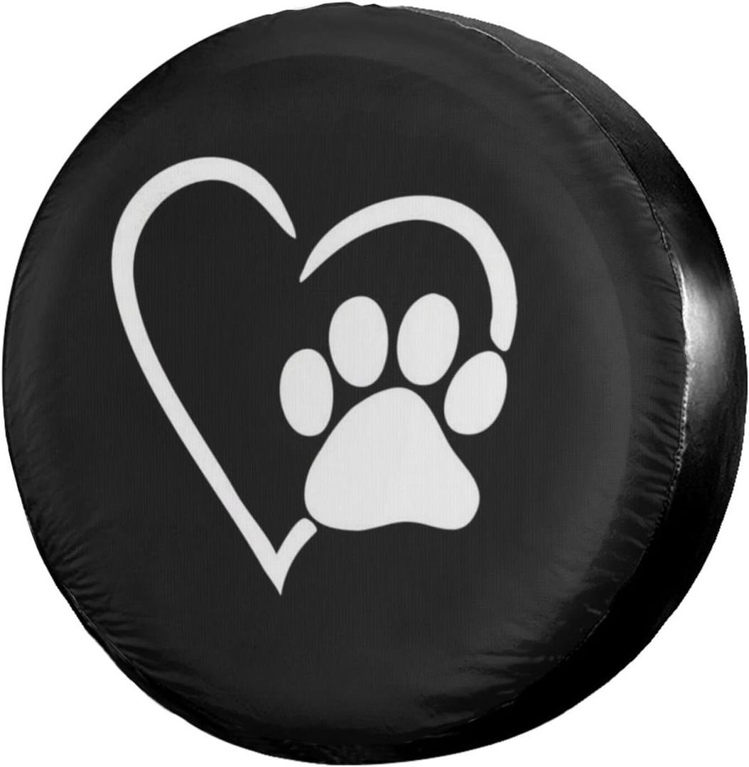 Dog Pet Paws Love Heart Spare Tire Cover Dust-Proof Wheel Tire Cover Fit Trailer, RV, SUV and Many Vehicle 15 Inch