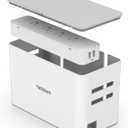 TESSAN Power Strip with Cable Management Box, 5 ft Flat Plug Extension Cord, 4 Outlets 2 USB Ports with Overload Switch, Mountable White Power Cord Organizer Charging Station for Dorm, Office, Home