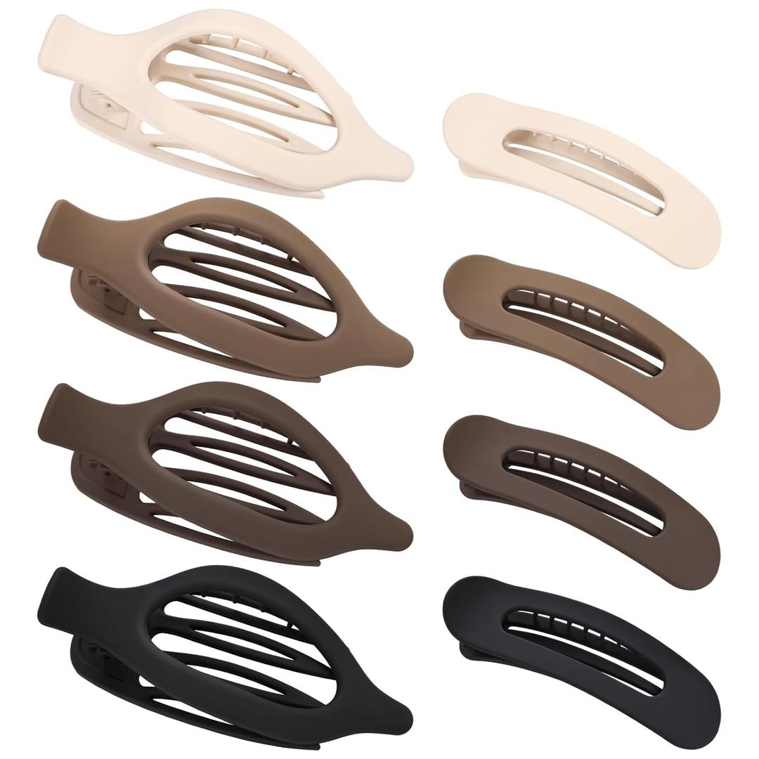 obeoby 8 Pcs Flat Hair Clips, Neutral Color Flat Claw Clips 2 Styles Hair Claws for Women Girls Medium Hair Volume French Hair Barrettes Accessories, Birthday Mothers Day Gifts