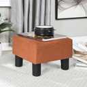 Homebeez 13" Small Footstool Leathaire Fabric Ottoman Footrest Modern Home Living Room Bedroom Square Stool with Padded Seat Plastic Legs, Orange