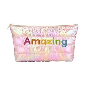 Hiroyuki Iridescent Makeup Bag, Cute Cosmetic Bag, Large Capacity Travel Pouch (Amazing, pink)