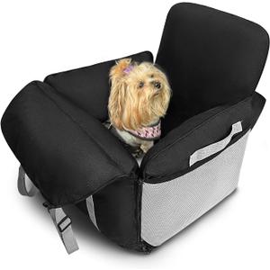 ALVOD Dog Car Seat for Small Dogs - Puppy Dog Booster Car Seat with Storage Pockets, Waterproof & Thickened Memory Foam Filling Up to 25lbs (Black)
