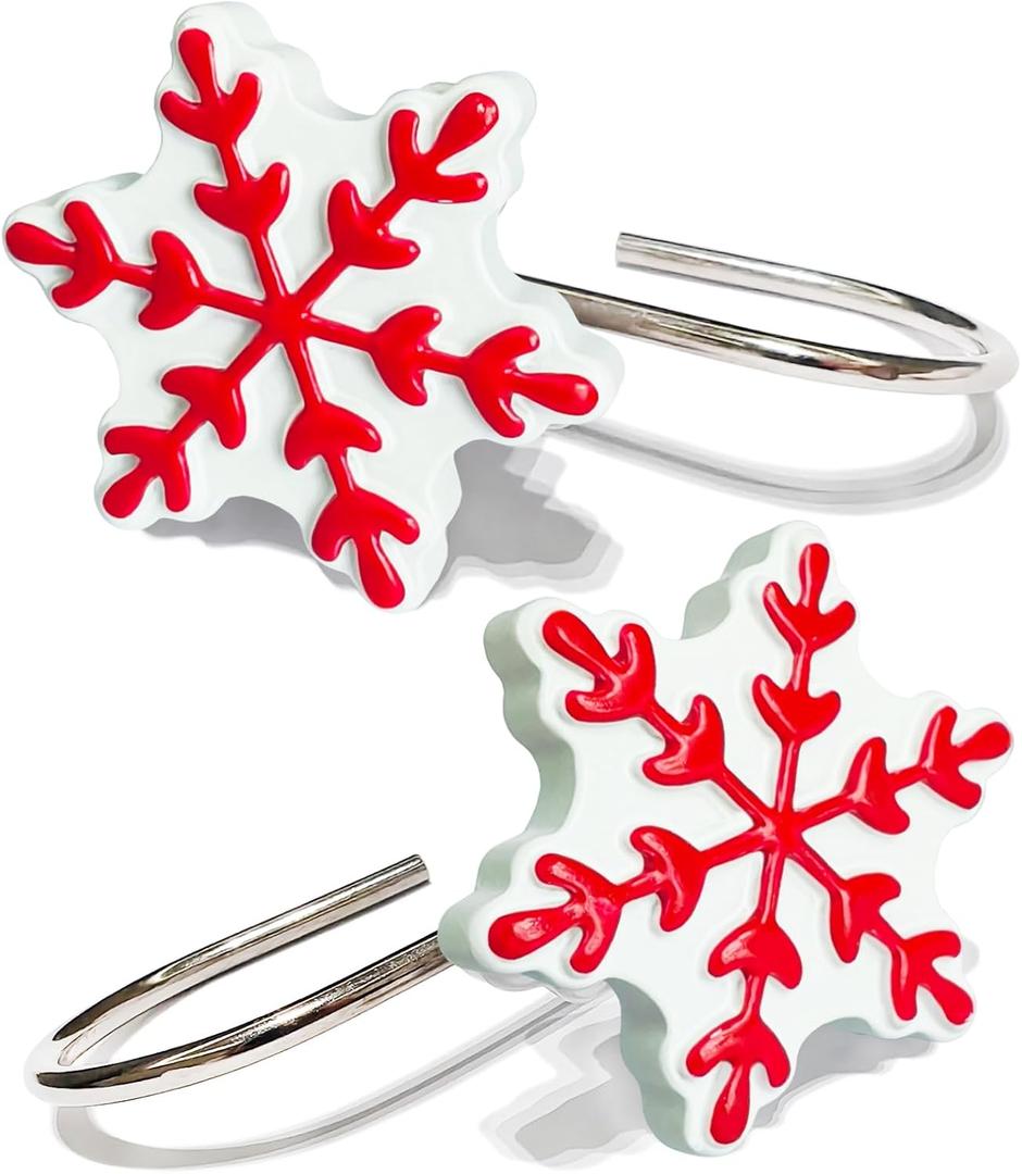 CHICTIE 12-Pack Red Snowflake Shower Curtain Hooks