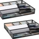 Mind Reader Drawer Organizer, Desk Org, Utensil Organizer, Office, Kitchen, Metal Mesh, Set of 2, Black