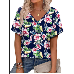 Women's Summer Tops 2025 V Neck Short Sleeve Shirts Trendy Dressy Casual Vacation Outfits Printed, S