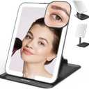 Mocado Travel Makeup Mirror with Light, Tripple Folding Vanity Mirror with Lights, 3 Colors Lighted Makeup Mirror, 1500mAh Rechargeable, Memory Function, Freely Adjust Height and Angle(Black) (8"L x 6"W)
