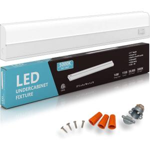 Hardwired LED Under Cabinet Task Lighting - 14 Watt, 21", Dimmable, 5000K (Day Light), Wide Body, Long Lasting Metal Base with Frost Lens