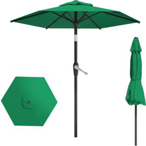 7.5FT Patio Umbrella Table Market Umbrella w/Tilt and Crank Heavy-Duty Round Outdoor Umbrellas for Garden, Deck, Backyard, Pool and Beach, Dark Green