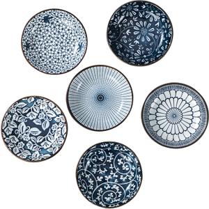 KHOI NGUYEN Sushi Soy Sauce Dish Set of 6 - 3 oz Small Bowls for Dips, Dipping Sauces, Condiments and Snacks - Dinner Plates