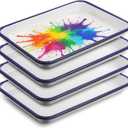 4-Pack White Enamel Butcher Trays, 7.1 x 10.2 Inch Rectangular Metal Serving Palettes for Painting, Food Storage, and Home Organization, Vintage Art Supply Holder