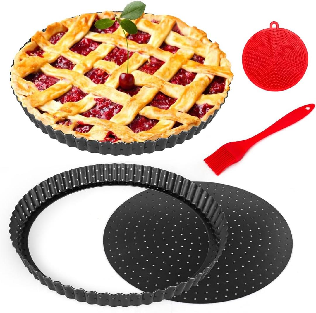 Gutsdoor Pie, Tart & Quiche Pan with Removable Bottom Nonstick Round Quiche Baking Dish Pie Pans for Baking Kitchen (11 Inch)