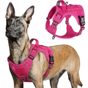 rabbitgoo Tactical Dog Harness for Large Dogs, No Pull Military Service Vest with Handle & Molle, Easy Control for Training Walking, Adjustable Reflective Straps, Rose Red, L