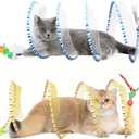 2-Pack Large Cat Tunnel Beds - Indoor & Outdoor,Kitten Collapsible Spring Tunnel Toy with Feather and Bell,Interactive Spring Toys for Cats & KittensYellow and Blue