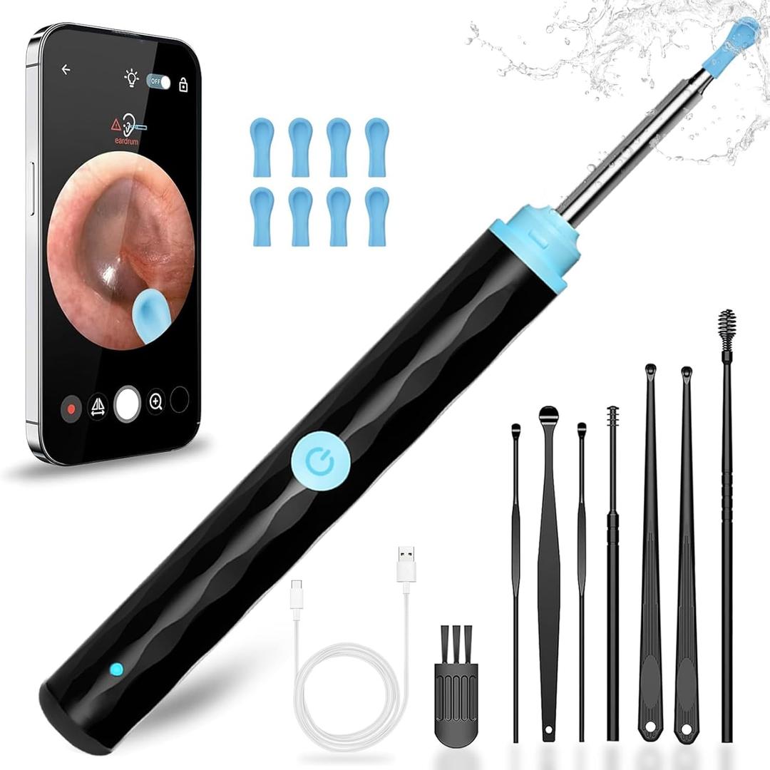 Ear Wax Removal, Ear Wax Removal Tool Camera Built-in 1296P, Easy and Safe Ear Cleaning, Earwax Removal kit with 9 Ear Set and 8 Traditional Tools, Ear Cleaning Kit for iPhone,iPad,Android (Black)