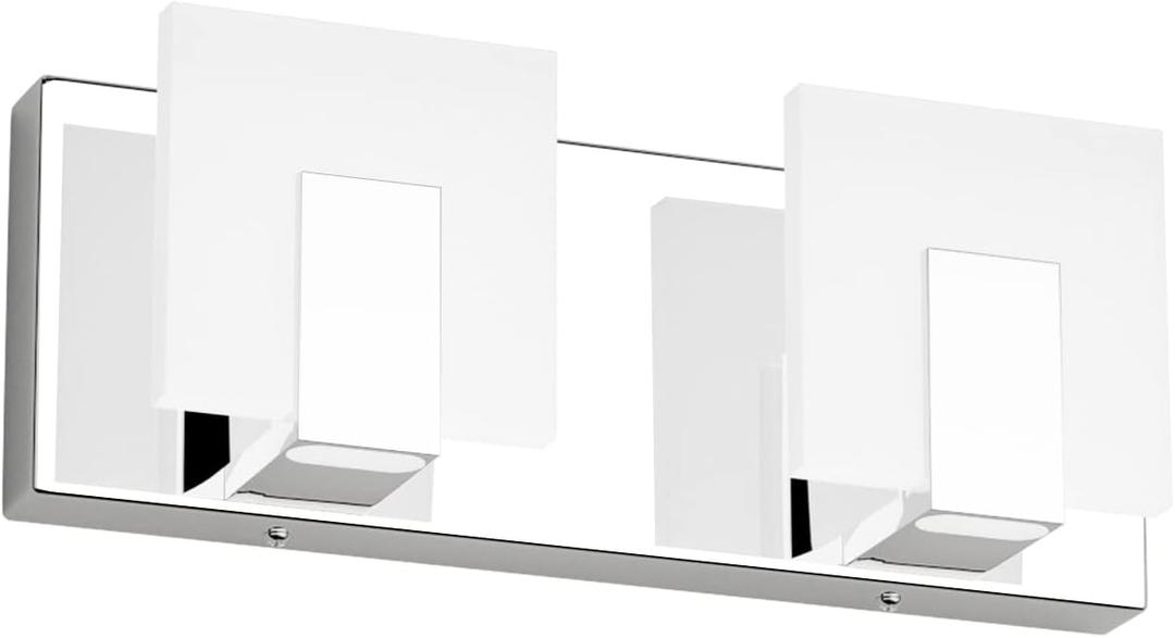 Aipsun 2 Lights Dimmable Modern LED Vanity Light for Bathroom Frosted White Acrylic Chrome Up and Down Bathroom Wall Light Fixtures Over Mirror(White Light 6000K)