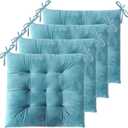 ELFJOY 4 Pack Chair Cushions for Dining Chairs Chair Pads Cushion for Kitchen Office Tufted Square Seat Cushion with Ties (16" Blue Velvet)