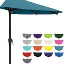 AreShark 9FT Half Patio Umbrella, Outdoor Wall Umbrella with Crank & 5 Sturdy Ribs, Table 1/2 Umbrella Patio for Garden, Deck, Balcony and Pool, Lake Blue